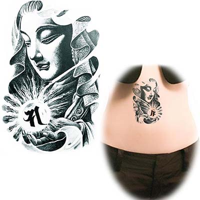 Religious Black white Buddhist Bodhisattva designs Fake Temporary Water Transfer Tattoo Stickers NO.10575